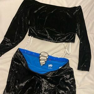 Yitty 3X Black Velvet Off the Shoulder Long Sleeve Crop Top and Leggings Set